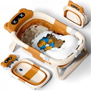 COOSEYA Vaschetta Bagnetto Neonato, Vasca Neonato Bagnetto Per Neonati Pieghevole Essenziale Per Il Neonato Con Cuscino (0-18 Mesi), Regalo Ideale Per Neonati E Bambini Portatile Salva Spazio, Marrone