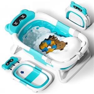 COOSEYA Vaschetta Bagnetto Neonato, Vasca Neonato Bagnetto Per Neonati Pieghevole Essenziale Per Il Neonato Con Cuscino (0-18 Mesi), Regalo Ideale Per Neonati E Bambini Portatile Salva Spazio, Blu