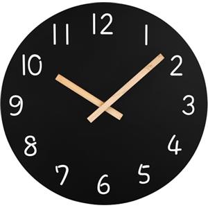 Plumeet Orologio da Parete in Legno da 25cm, Orologio da Parete senza Cornice Silenzioso con Movimento al Quarzo, Orologio Nero in Stile Moderno e Semplice per Salotti, Alimentato a Batteria