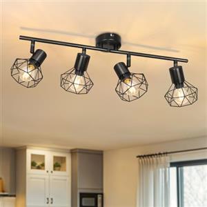 Dehobo Faretti da Soffitto Orientabili Faretti Soffitto Industriale Vintage E14 Nero Lampada da Soffitto 4 Luci Faretto da Parete Interno Senza Lampadina per Soggiorno Camera da Letto