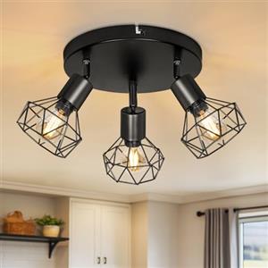 Dehobo Faretti da Soffitto Orientabili Faretti Soffitto Industriale Vintage E14 Nero Lampada da Soffitto 3 Luci Faretto da Parete Interno Senza Lampadina per Soggiorno Camera da Letto