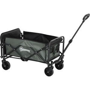 Outsunny Carrello da Giardino da 72L con 4 Ruote, Carrello Spiaggia Pieghevole in Acciaio e Tessuto Oxford con Borsa da Trasporto Lavabile, 2 Tasca Portaoggetti e Maniglia Girevole e Regolabile, Verde