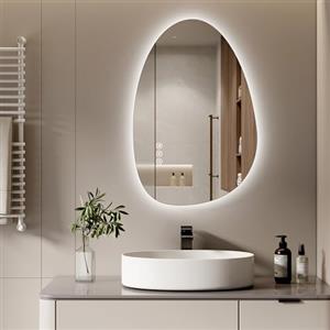 S'AFIELINA Specchio con illuminazione, asimmetrico LED da bagno, 85 x 50 cm, con interruttore touch, dimmerabile, 3 colori di luce regolabili, senza appannamento, specchio da bagno con illuminazione