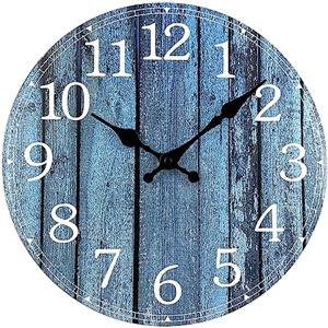 Plumeet Orologio da Parete in Legno da 25cm Orologio da Parete Senza Cornice Silenzioso - Orologio Rustico da Villaggio di Campagna Decorativo per La Cucina e La Camera da Letto, Blu