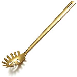 Berglander Cucchiaio per spaghetti in oro, Posatore per pasta con placcatura in oro al titanio, Posatore per spaghetti in acciaio inossidabile per cucinare, Forchetta per pasta, Forchetta per noddle