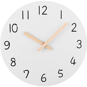 Plumeet Orologio da Parete in Legno da 30cm, Orologio da Parete senza Cornice Silenzioso con Movimento al Quarzo, Orologio Bianco in Stile Moderno e Semplice per Salotti, Alimentato a Batteria