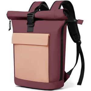 Lekeinchi Zaino Donna Uomo, Zaino Rolltop Impermeabile Uomo per 17" Laptop, Elegante Casual Backpack da Viaggio, Espandibile Backpack per la Scuola, per Università, Lavoro, Bordeaux