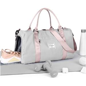 HYC00 Borsone Palestra Donna Uomo Borsa Sportiva con Scomparto Scarpe Borsa da Viaggio Sports Gym Bag Grand Borsa Palestra Donna Borsone Fitness Weekend Duffel Bag Borsa per Ospedale,Grigio Rosa
