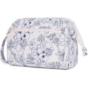 Narwey Trousse da viaggio per trucchi con grande tasca aperta per donne e donne, Z fiori blu scuro