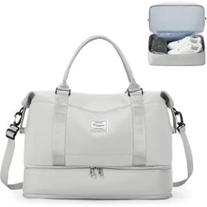 SEAFEW Borsone da Viaggio,Bagaglio a Mano 40x20x25 Ryanair Borsa da Viaggio con Scomparto per le Scarpe,Borsa da Cabina Ryanair 40x30x20 Borsa Sportiva Borsone da Palestra da Weekend,D15-Grigio Chiaro