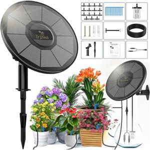 TRJZWA Sistema di Irrigazione Solare per Giardino,Kit di Irrigazione Automatica per Vaso con Rilevamento del Livello Dell'acqua,Irrigazione Solare per 15 Piante in Vaso con 15m Tubo di Irrigazione