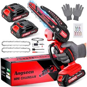 Angseen Mini Motosega a Batteria Per Potatura con 2 Batterias, 850W 6 Pollici Sega a Batteria per Potatura con 2 Chains e Blocco di Sicurezza, Motosega Elettrica Per il Taglio del Legno e Giardinaggio