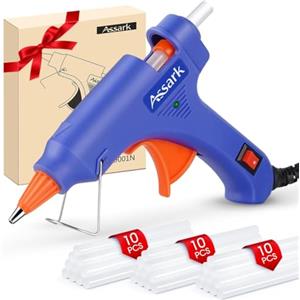 Assark Pistola per colla a caldo ignifuga con 30 bastoncini di colla a caldo (7 mm x 130 mm), mini pistola per colla a caldo per scuola, artigianato, arte o riparazioni rapide a casa, 20 W (blu N)