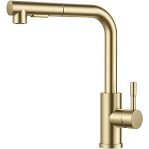FORIOUS Rubinetto Lavello Cucina, Miscelatore Cucina con Doccetta Estraibile Acciaio Inox Ad Alta Pressione Orientabile a 360°, Oro Spazzolato