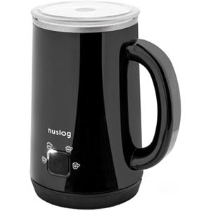 Huslog Montalatte Elettrico 4 in 1, 500W, 240 ml in Acciaio Inox, per Schiuma Calda e Fredda, Rivestimento Antiaderente, Spegnimento Automatico, per Cappuccino, Latte e Cioccolata, Nero Lucido