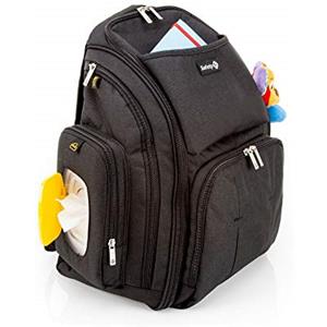 Safety 1St Borsa per pannolini, Zaino Fasciatoio con Materassino per Cambio Pannolini, 17 Scomparti, Nero