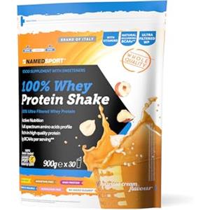 NAMEDSPORT SUPERFOOD NAMEDSPORT> 100% WHEY PROTEIN SHAKE HAZELNUT, Proteine del Siero del Latte Concentrate e Ultrafiltrate, Ideali per il mantenimento della Massa Muscolare, BCAA e Vitamine del Gruppo B, 900g