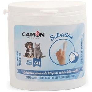Camon Salviettine Monouso da Dito per Pulizia Orecchie Cani e Gatti - 50 Pezzi, Detergenti e Lenitivi con Aloe Vera e Hamamelis