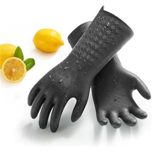 Vgo... Guanti Lavoro Lunghi con Fodera, no-Allergia senza Lattice per Pulizia Alimentari Domestici Anticalore&Antifreddo da Cucina Bagno Casalinghi Lavapiatti in TPE, Non Odore, 1 paio