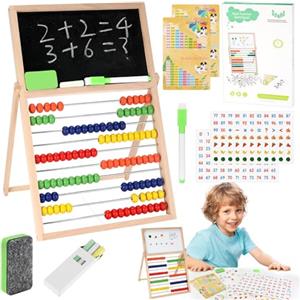 Tapvai Abaco Scuola Primaria con 100 Perline Multicolori, Pallottoliere per Bambini con Lavagna e Lavagna Bianca con Adesivo Magnetico Abaco Regali, Abaco Montessori per Bambini Oltre i 3 Anni