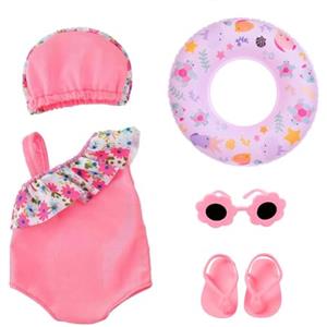 YUNHENTONG Set da Nuoto per Bambole, Estate Costume da Bagno Bambole, Set da Costume da Bagno Bambolotto con Anello di Nuoto, Occhiali da Sole, Sandali per 18 Pollici Bamboles Abiti Estivi Accessori (Rosa)
