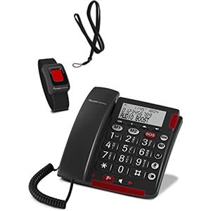Amplicomms Telefono Anziani Amplificato Salvavita Telesalvavita Telesoccorso SOS Pendente Telecomando Bracciale Polso SalvaLaVita Emergenza Volume Amplificato Compatibile Apparecchi Acustici