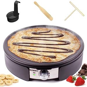 Duronic PM152 Crepiera elettrica 1500W, Piastra antiaderente grande rimovibile da 37 cm, Temperatura regolabil, Crepes maker, Spatola e stendi pastella, Per pancake, crepes, piadine, frittate