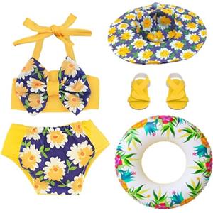 YUNHENTONG Set da Nuoto per Bambole, Estate Costume da Bagno Bambole, Set da Costume da Bagno Bambolotto con Anello di Nuoto, Cappello da Sole, Sandali per 18 Pollici Bamboles Abiti Estivi Accessori