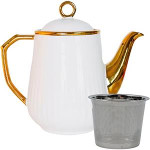 CHANJOON Teiera in porcellana minimalista 、Teiera in ceramica con infusi per teiere da tè sfuso per teiere da tè 、Teiera (oro, grande)