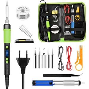 YEEHONEC Kit Saldatore a Stagno 90W LCD Riscaldamento Rapido 180-500°C, Standby Automatico,Kit Completo con 5 Testine, Filo per Saldatura, Pinzette,Pompa Dissaldante e Supporto per Saldatore