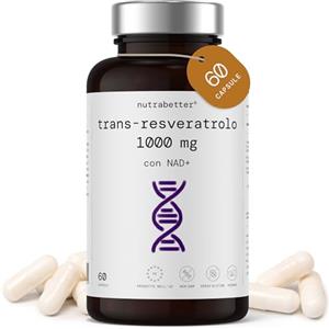 NUTRABETTER Trans Resveratrolo 1000 mg con NAD+ 50 mg | NAD Resveratrolo | Anti-invecchiamento, Vitalità Cellulare, Benessere Cognitivo, Attivatore delle Sirtuine | 60 Capsule Vegane | nutrabetter®