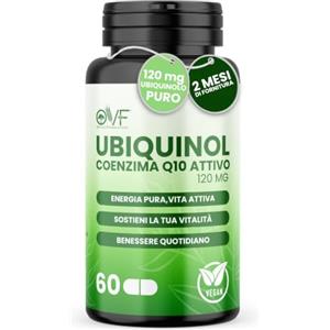 PARAFARMACIA, ORGANIC VITAMINS & FOOD OVF Coenzima Q10 Attivo Ubiquinolo 120mg, 60 Capsule Vegetali, per Vitalità e Benessere, Coenzyme Q10 Integratore Alta Biodisponibilità, Q10 Coenzima per Performance Fisica, Vegan e Made in Italy