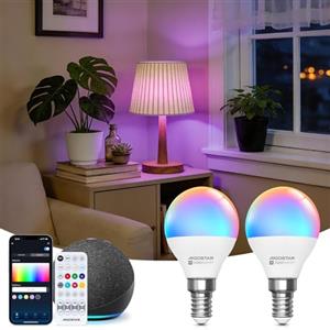 Aigostar Mesh - Lampadine Smart Bluetooth 6.5W G45 E14 LED, Works With Alexa, 555LM RGB & 2700K-6500K, 2 Unità (Con Telecomando Bluetooth)