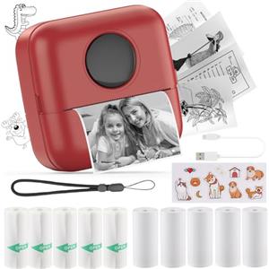 HuiJuKeJi Mini Stampante Fotografica,Stampante Termica,stampa di ricevute,stampante fotografica,con 10 rotoli di carta 1 adesivo per smartphone Fotografica Note Elenco Memo RGB rosa (Red)
