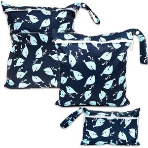 ABirdon Wetbag Pannolini, 3 pezzi Borsa per Pannolini Lavabili Riutilizzabile, Sacchetto con cerniera per Pannolino, Organizzatore Lavabile per Bambini, Borsa per Viaggi