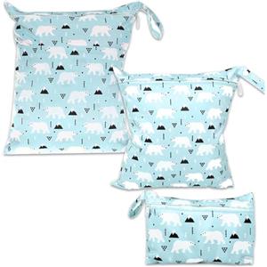 ABirdon Wetbag Pannolini, 3 pezzi Borsa per Pannolini Lavabili Riutilizzabile, Sacchetto con cerniera per Pannolino, Organizzatore Lavabile per Bambini, Borsa per Viaggi