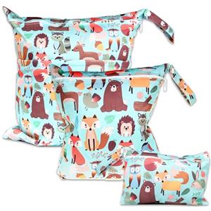 ABirdon Wetbag Pannolini, 3 pezzi Borsa per Pannolini Lavabili Riutilizzabile, Sacchetto con cerniera per Pannolino, Organizzatore Lavabile per Bambini, Borsa per Viaggi