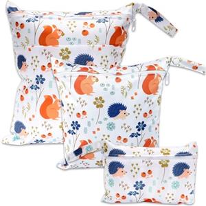 ABirdon Wetbag Pannolini, 3 pezzi Borsa per Pannolini Lavabili Riutilizzabile, Sacchetto con cerniera per Pannolino, Organizzatore Lavabile per Bambini, Borsa per Viaggi