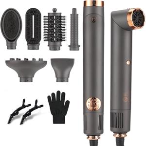 BESTBOMG Air Styler 6 in 1 Modellatori ad Aria Calda, 110000 RPM Hair Styler Spazzola Asciugacapelli Multifunzione, Ferro Arricciacapelli ad Aria Calda Automatico, Spazzola per Lisciare i Capelli