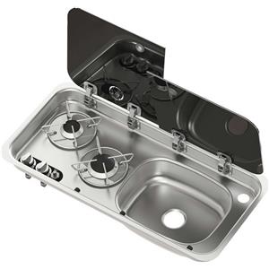 Osculati Piano Cottura 2 Fuochi con Lavello DX e Miscelatore in Acciaio Inox e Vetro Temperato