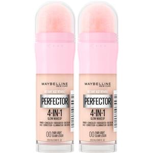 Maybelline New York Instant Age Perfector Glow 4in1 Correttore BB Cream Illuminante Primer Colore 00 Fair Light con Spugnetta per Applicazione - 2 Flaconi da 20ml