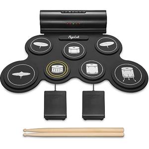 POGOLAB Batteria Elettronica, Batteria Elettrica Wireless Bluetooth, Due Altoparlanti Stereo, Pedale, Bacchetta, 10 Ore Autonomia, Roll Up Drum Pad per Principianti Divertimento(modello)