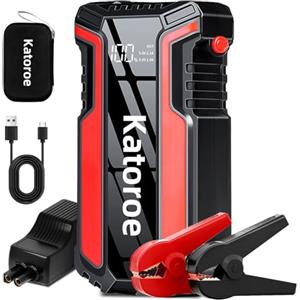 Katoroe Avviatore Batteria Auto,Starter Batteria Auto Avviatore di Emergenza per Moto con ricarica rapida USB, adatto a Con luce LED e display LCD (JUMP STARTER-016)
