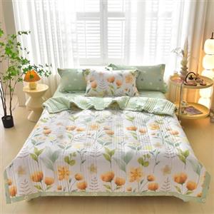 CSARPECT Piumino Estivo, Morbida e Traspirante Trapunta Reversibile in Microfibra- Coperta da Divano Anallergico, per Camera da Letto Copriletto Trapuntato Singolo Matrimoniale letto (Sogno estivo, 100*150CM)