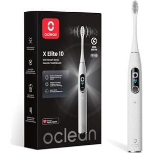 Oclean Spazzolino elettrico Oclean X Elite 10, Spazzolatura personalizzata AI, Touchscreen con tracciamento a 12 aree, 40° Oscillazione, 5 Modalità, Timer, 40 Giorni, Previsioni meteo, IPX7, Grigio