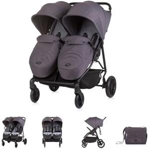 Chipolino passeggino gemellare Top Stars largo 77 cm borsa fasciatoio parapiedi, colorazione:grigio scuro