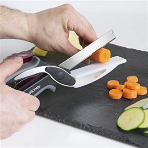 InnovaGoods - Coltello-Forbici con Mini Tagliere Integrato, Utensile da Cucina Multifunzione, Design Ergonomico Antiscivolo, Acciaio Inossidabile, Nero/Grigio