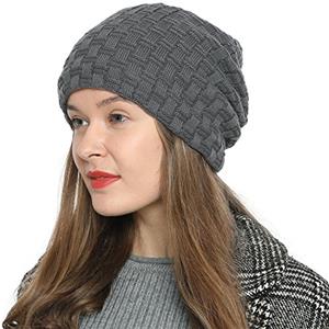 DonDon Berretto Donna Berretto Invernale Cuffia di Lana Slouch Beanie con Fodera in Pile - Grigio