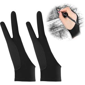 cxxtkcxxlc Guanto da Disegno per Artisti, 2 Pezzi Guanto per Disegnare, Guanto a Due Dita Elasticizzati per Disegno su Tavoletta Grafica e Monitor Touch (20,5 x 8 cm)