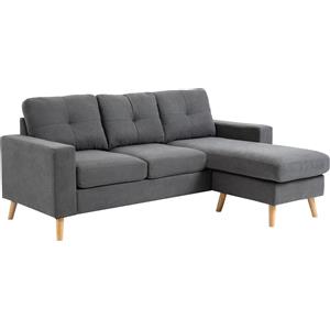 HOMCOM Divano Angolare 3 Posti con Penisola Reversibile in Tessuto Effetto Lino Grigio, 193x136x85 cm|Aosom